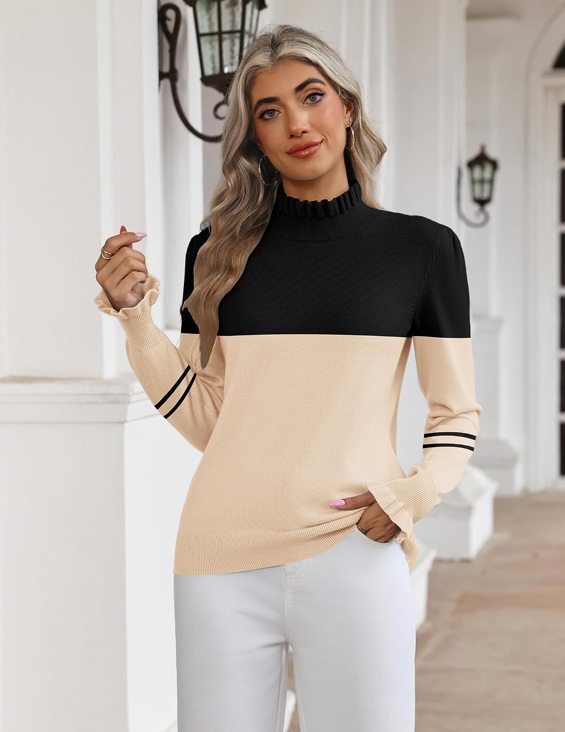image:imageZeagoo Womens Turtleneck Sweater Fall Ruffle Dressy Knit Long Sleeve TopsTw724