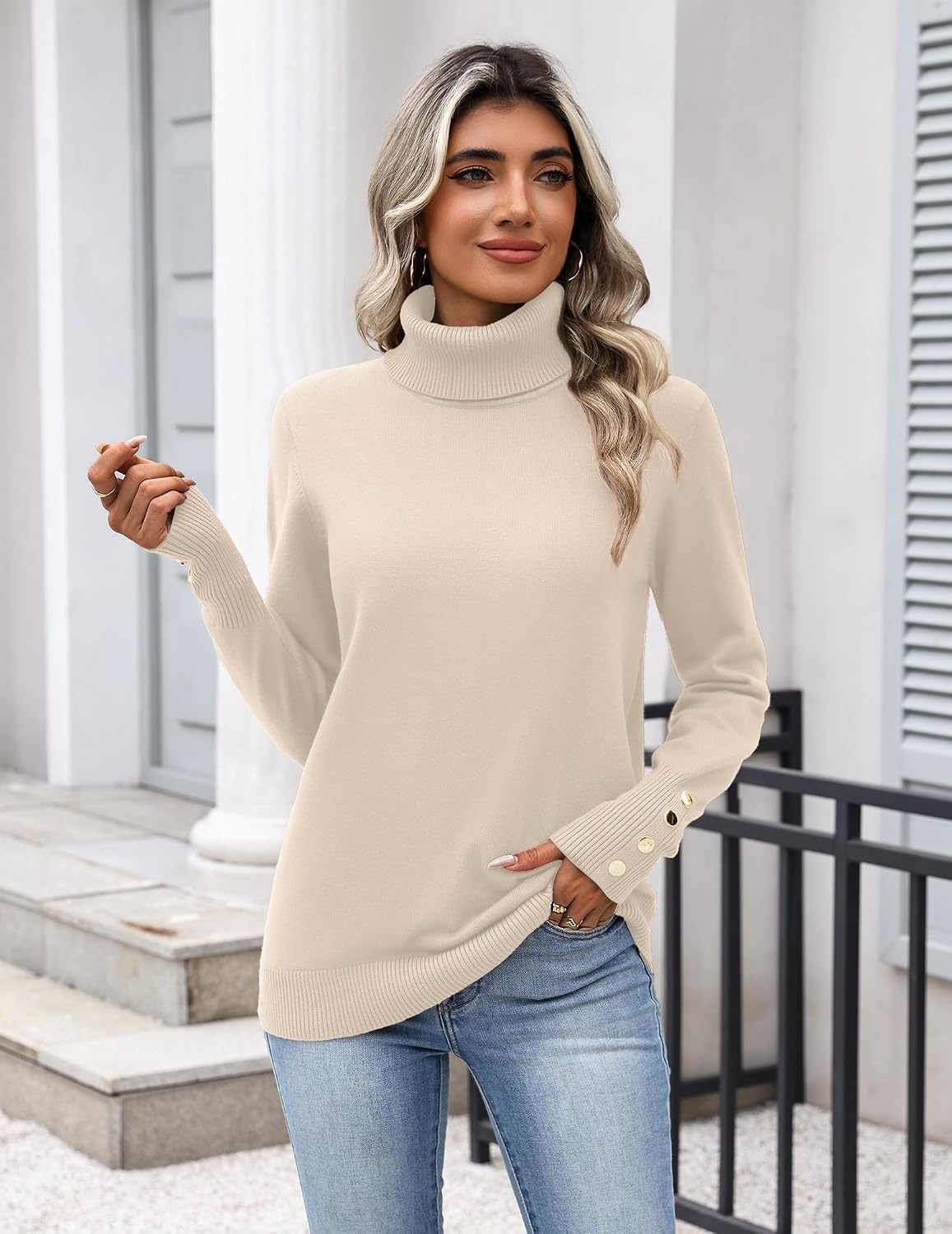 image:imageZeagoo Womens Turtleneck Sweater Long Sleeve Pullover Fall Basic Jumper TopBeige