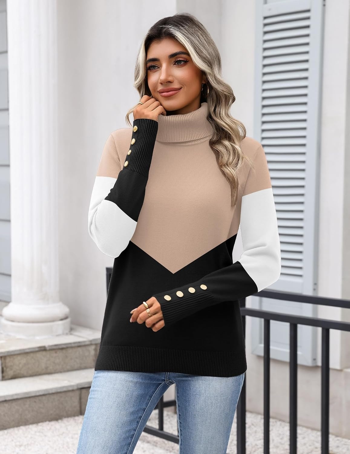 image:imageZeagoo Womens Turtleneck Sweater Long Sleeve Pullover Fall Basic Jumper TopCkhaki Black