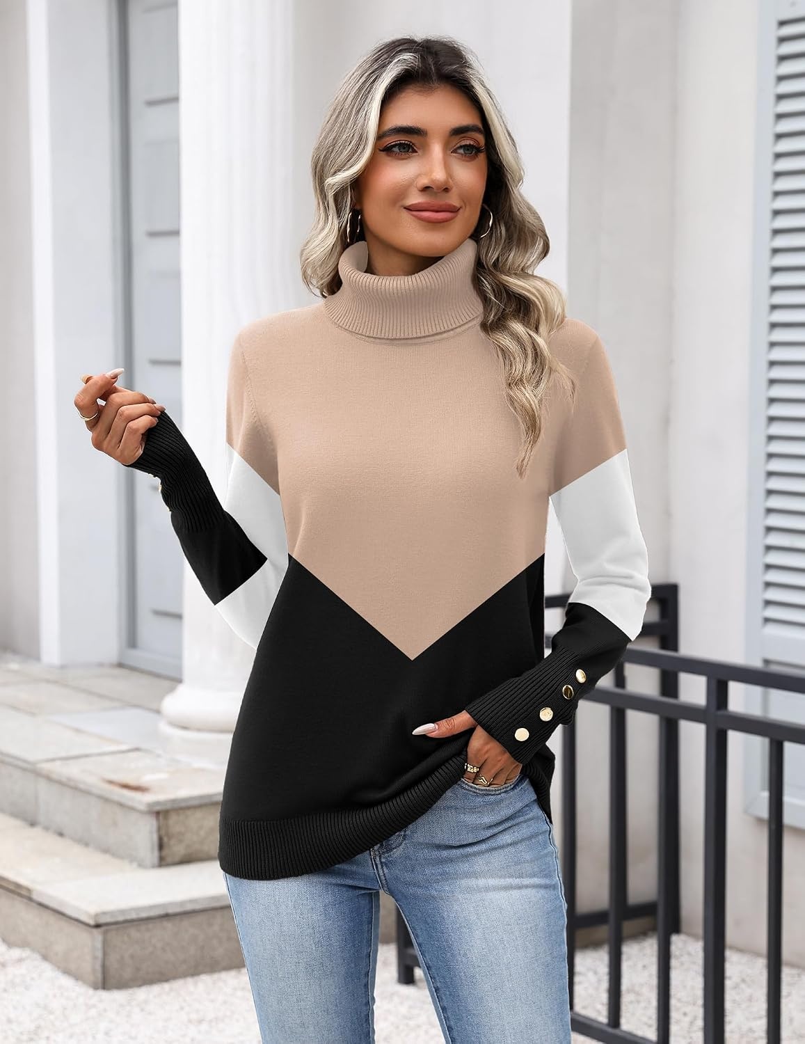 image:imageZeagoo Womens Turtleneck Sweater Long Sleeve Pullover Fall Basic Jumper TopCkhaki Black