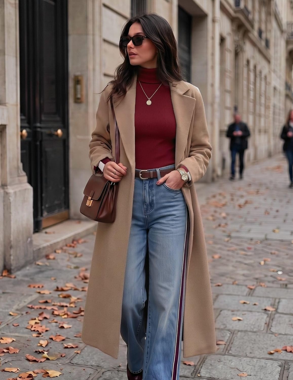 image:imageZeagoo Womens Turtleneck Sweater Long Sleeve Tops Basic Fall ClothesA2red Contrast Stripe