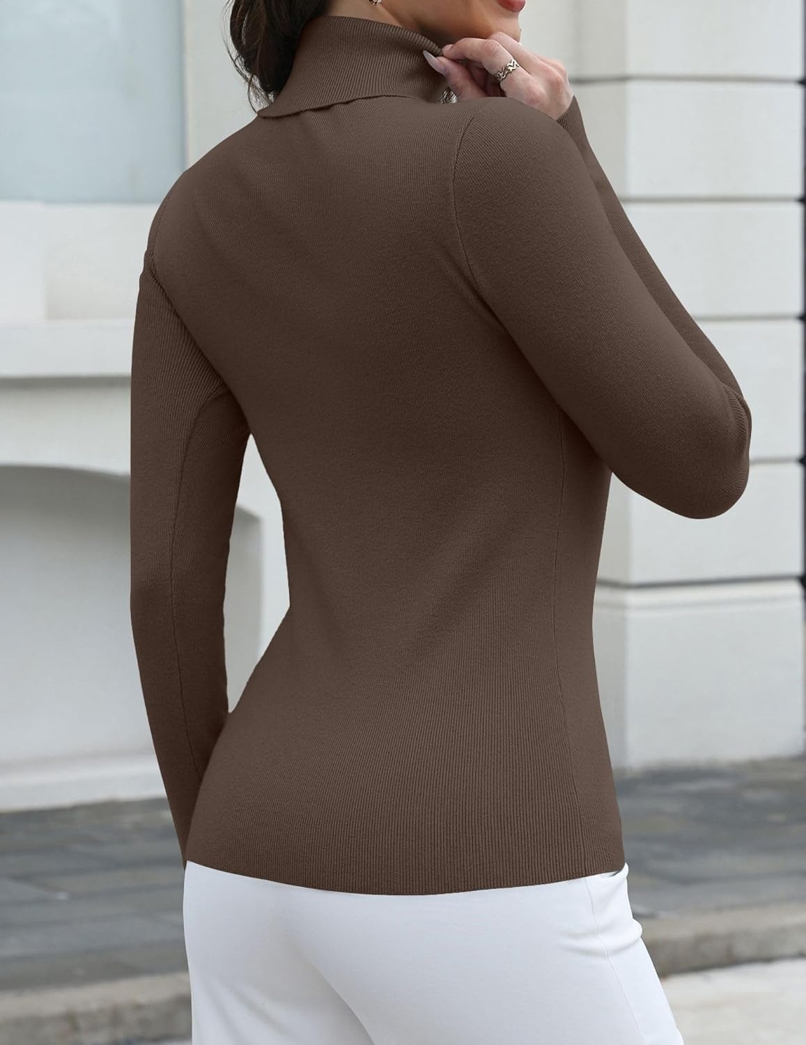 image:imageZeagoo Womens Turtleneck Sweater Long Sleeve Tops Basic Fall ClothesBrown
