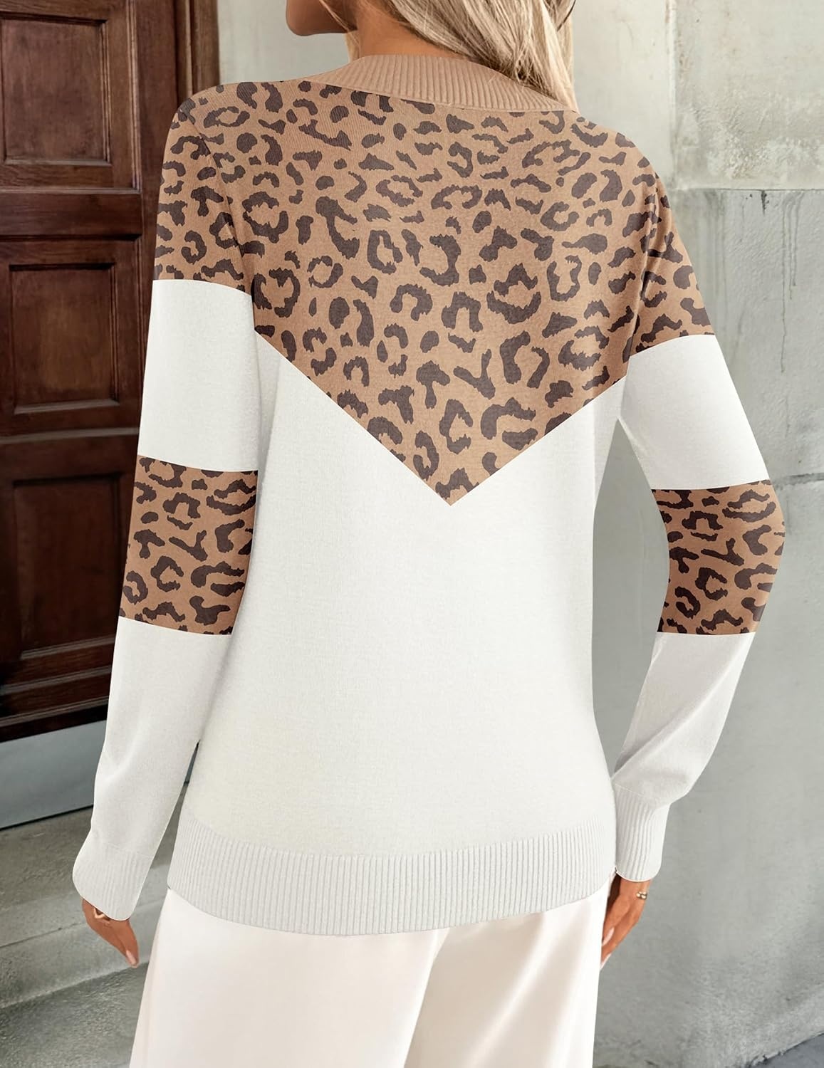 image:imageZeagoo Womens V Neck Sweaters Long Sleeve Tops Lightweight Fall ClothesLeopard