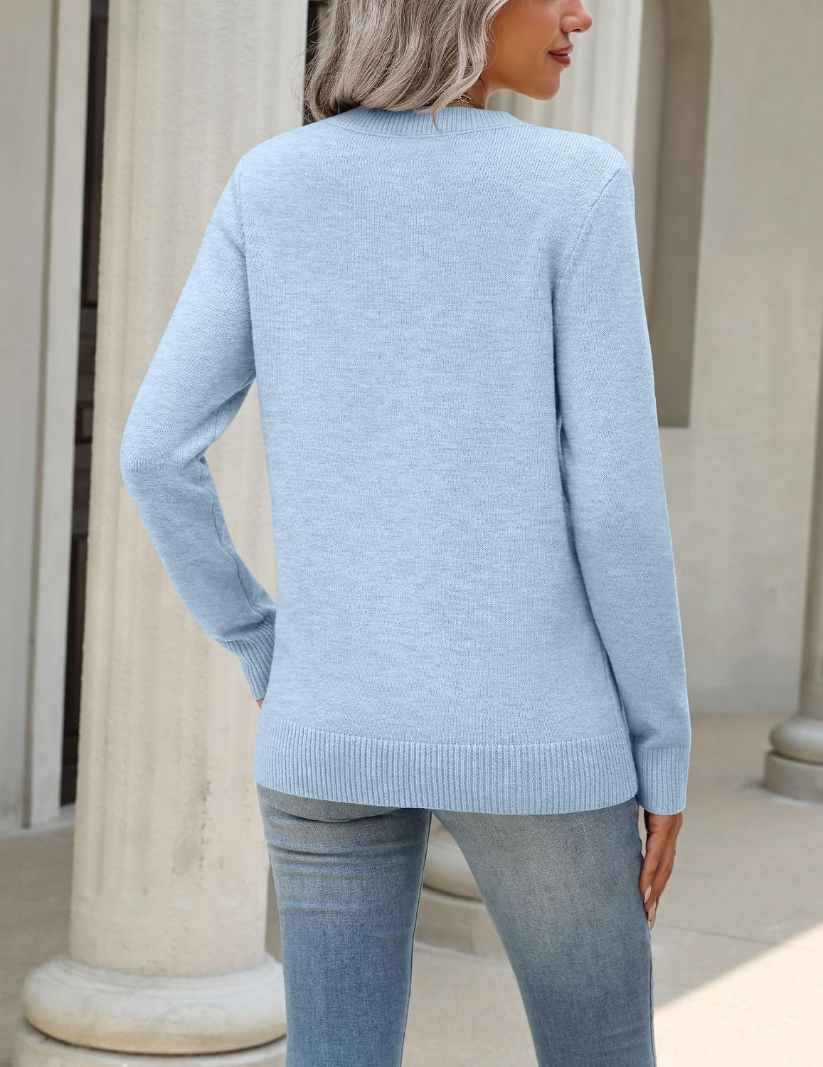 image:imageZeagoo Womens Wool Blend Sweater Crewneck Long Sleeve Tops Fashion ClothingLight Blue