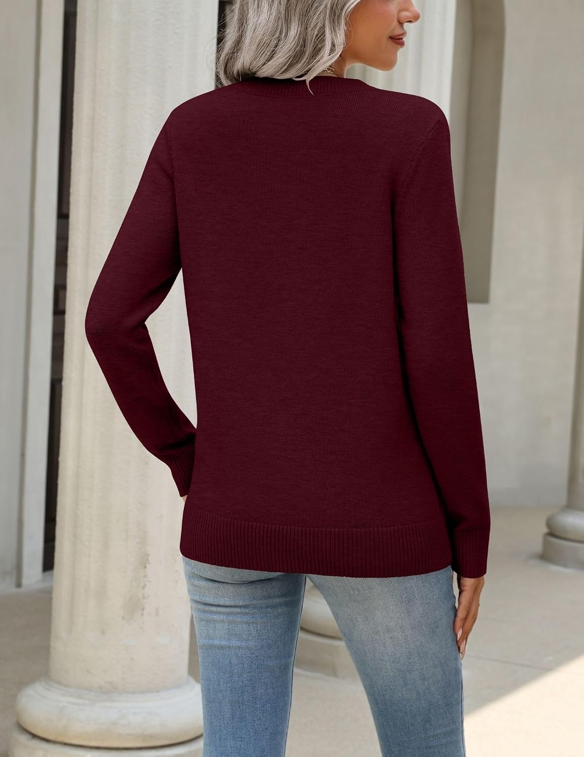 image:imageZeagoo Womens Wool Blend Sweater Crewneck Long Sleeve Tops Fashion ClothingWine Red