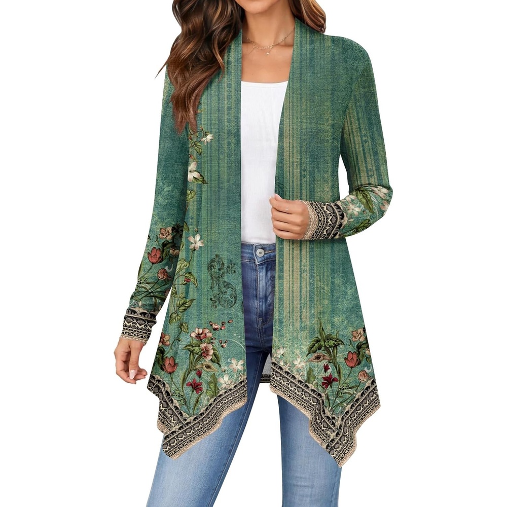 image:imageZeagoo Lightweight Cardigan for Women Long Sleeve Open Front CardigansFlower Greenmz839