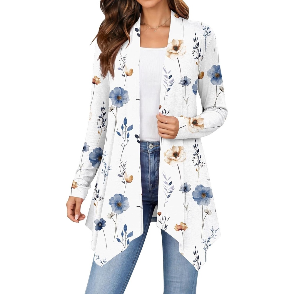 image:imageZeagoo Lightweight Cardigan for Women Long Sleeve Open Front CardigansFlower Whitebf290