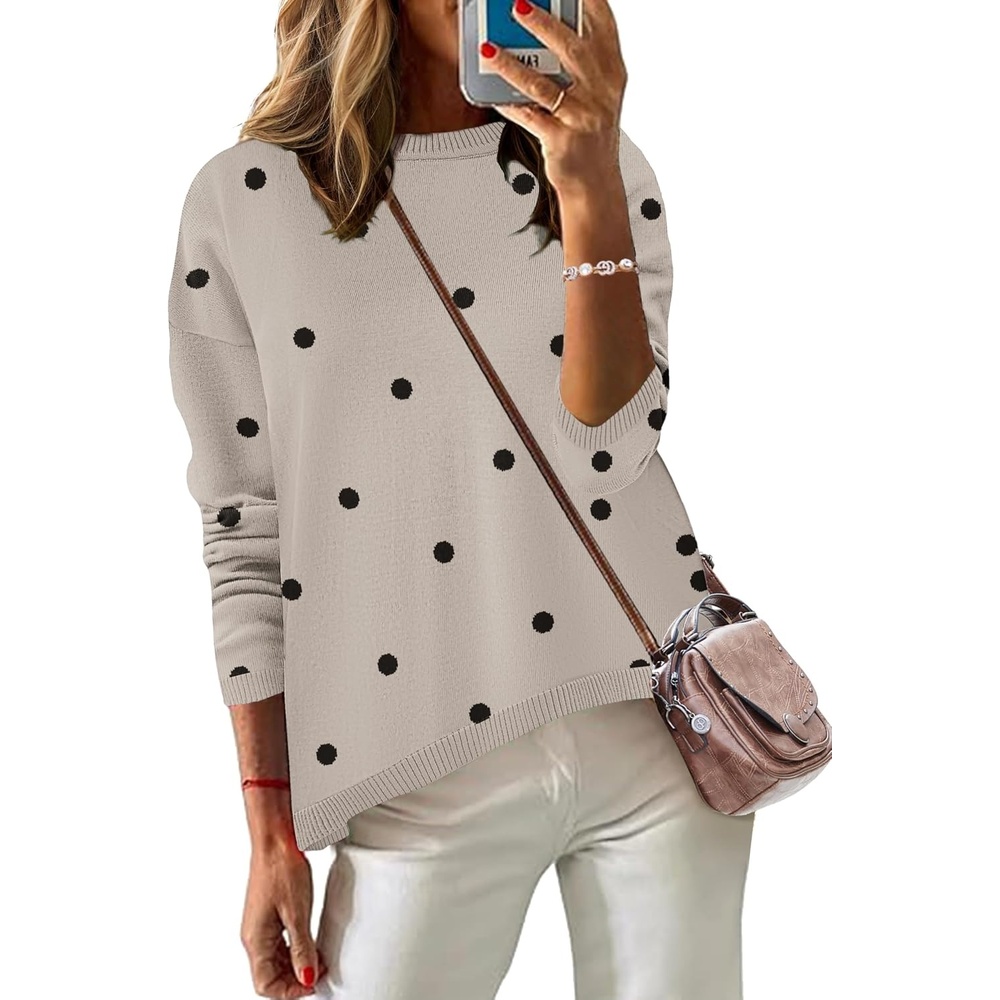 image:imageZeagoo Sweaters for Women Fall Outfits Trendy 2026 Long Sleeve Shirts Bussiness Casual Knit Pullover Sweater TopsDot Black