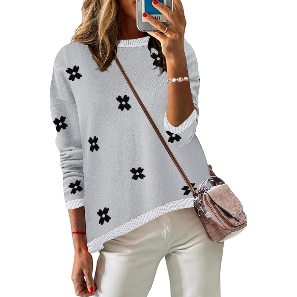 image:imageZeagoo Sweaters for Women Fall Outfits Trendy 2026 Long Sleeve Shirts Bussiness Casual Knit Pullover Sweater TopsFloral Black