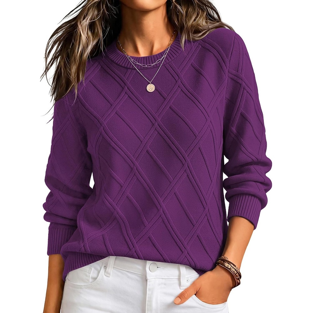 image:imageZeagoo Womens Cable Knit Sweaters Fall Winter Long Sleeve Crewneck TopsDark Purple