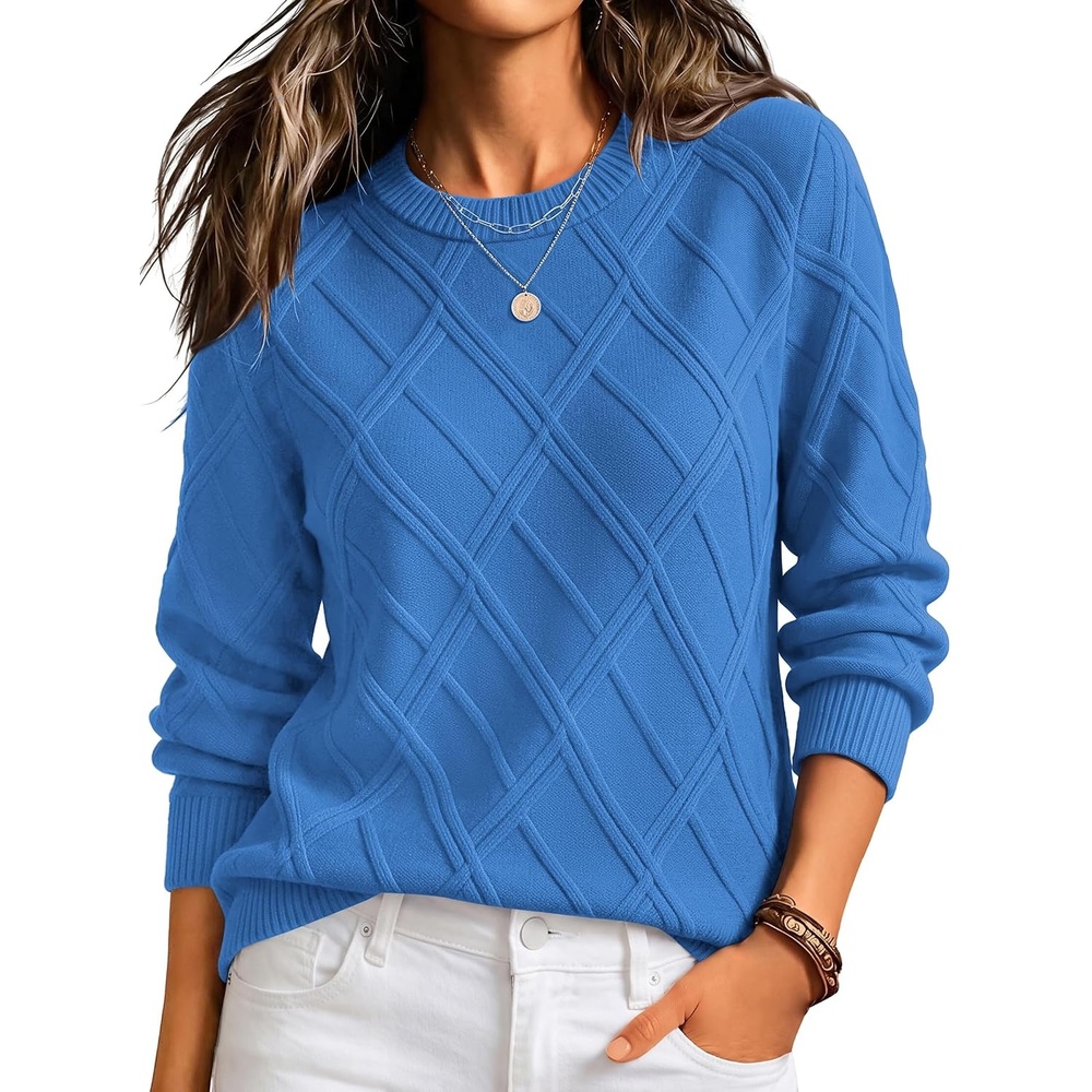 image:imageZeagoo Womens Cable Knit Sweaters Fall Winter Long Sleeve Crewneck TopsSky Blue