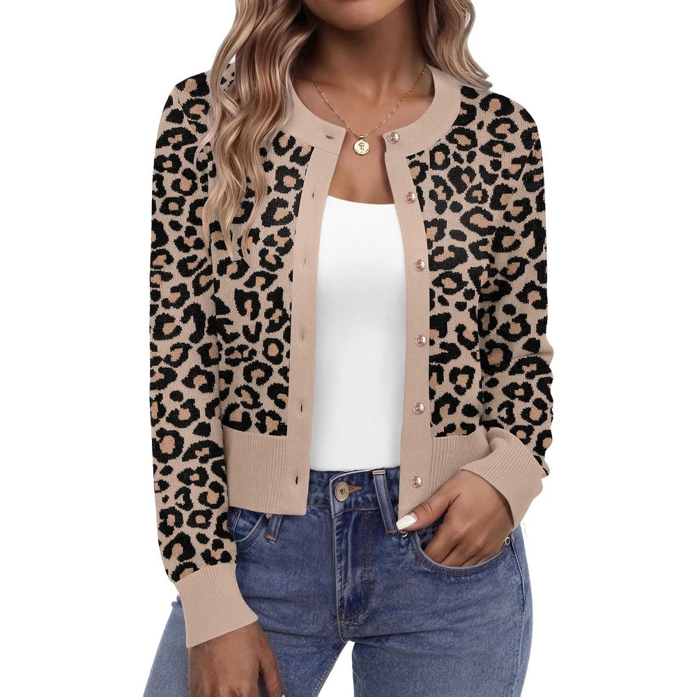 image:imageZeagoo Womens Cropped Cardigan Sweaters Lightweight Bolero Shrug for DressBeige Leopard