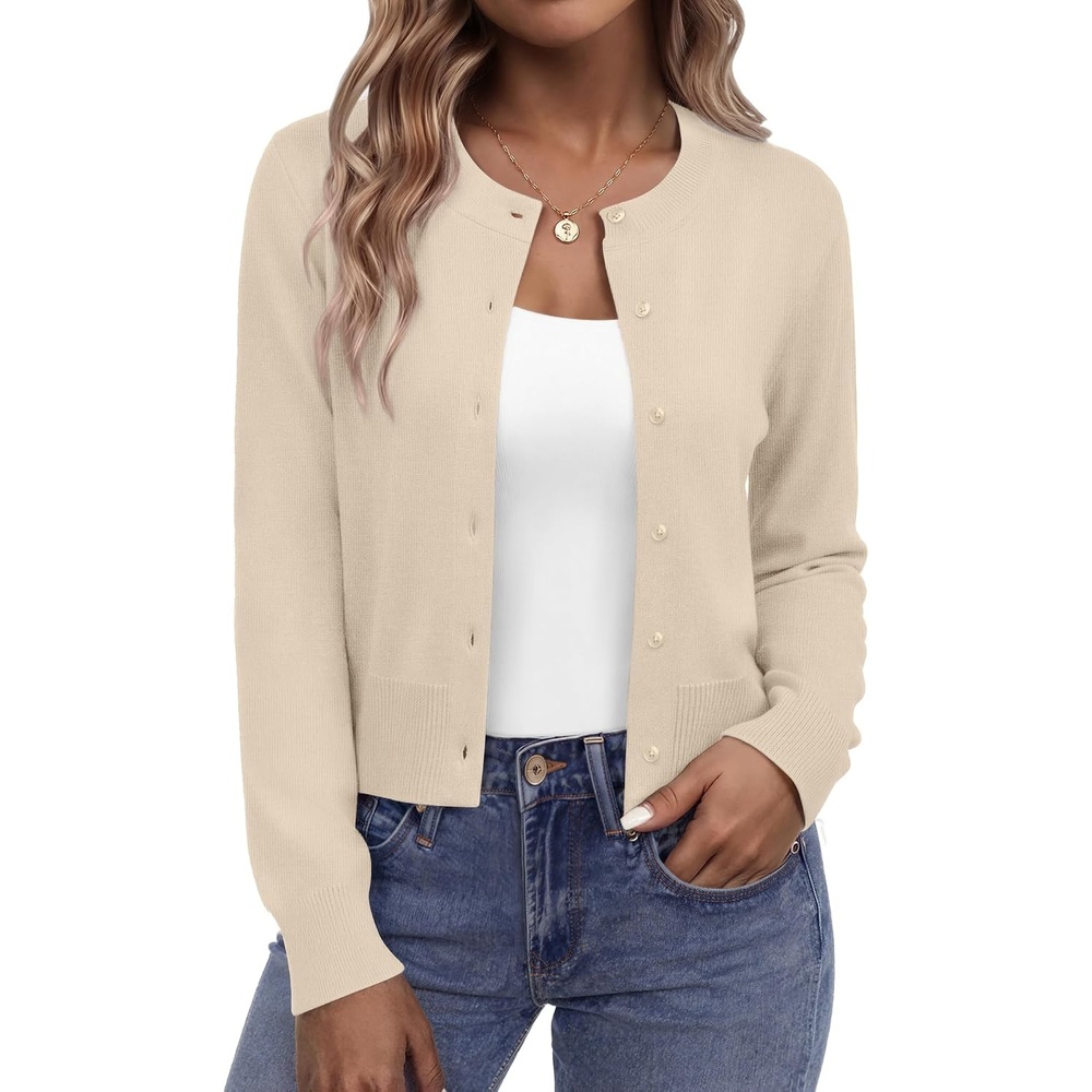 image:imageZeagoo Womens Cropped Cardigan Sweaters Lightweight Bolero Shrug for DressLight Apricot