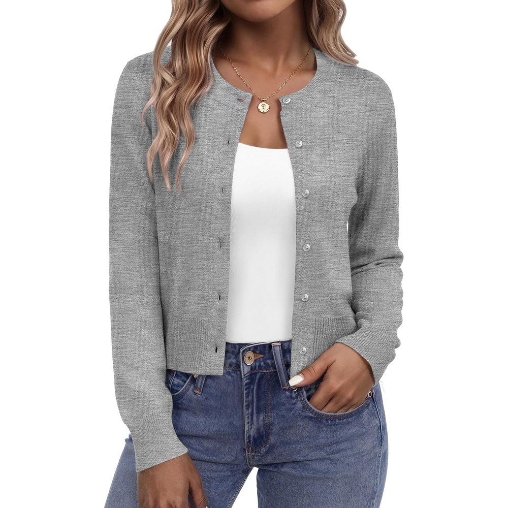 image:imageZeagoo Womens Cropped Cardigan Sweaters Lightweight Bolero Shrug for DressLight Gray