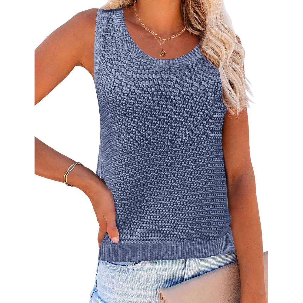 image:imageZeagoo Womens Summer Crochet Sweater Tank Tops Hollow Sleeveless TopsLake Blue
