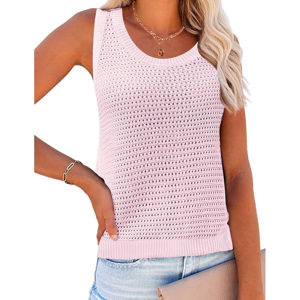 image:imageZeagoo Womens Summer Crochet Sweater Tank Tops Hollow Sleeveless TopsPink