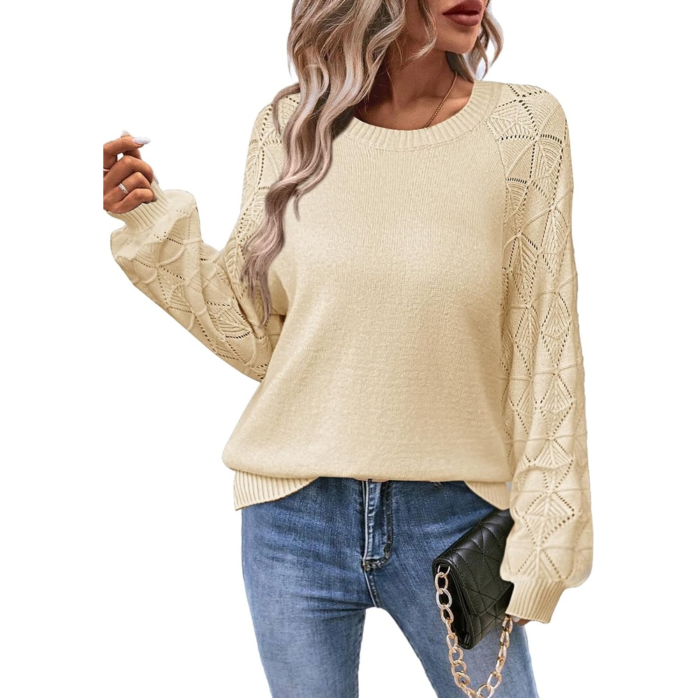 image:imageZeagoo Womens Sweaters 2026 Long Sleeve Crew Neck Lightweight Pullover Knitted Cute Fall Fashion TopsLight Khaki