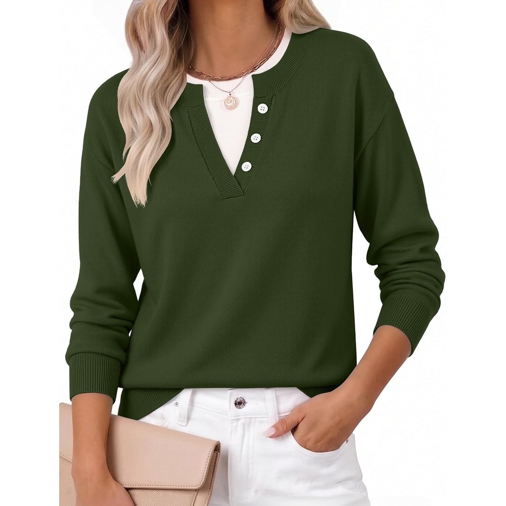 image:imageZeagoo Womens Sweaters Long Sleeve Crew Neck Pullover Tops Dressy OutfitsArmy Green