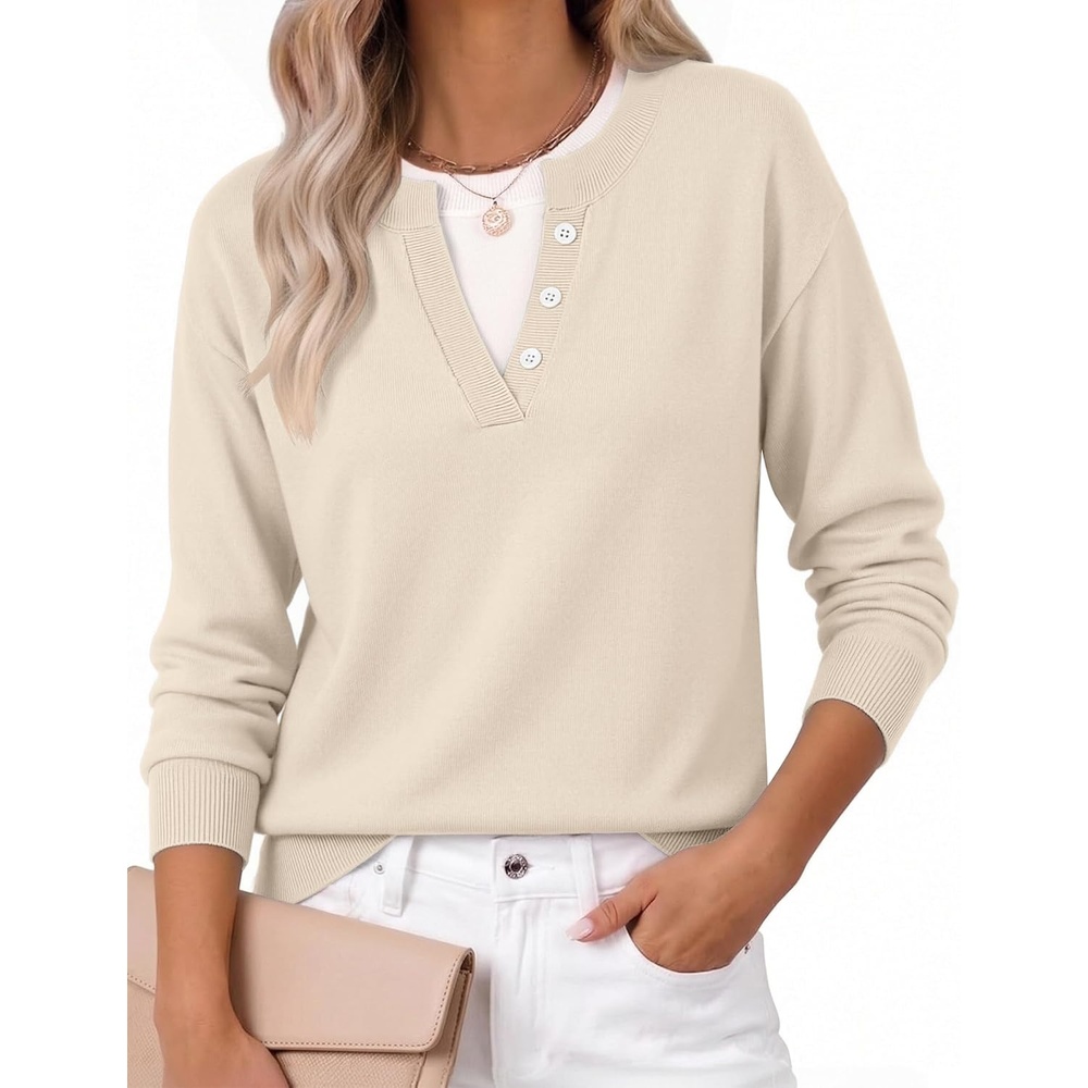 image:imageZeagoo Womens Sweaters Long Sleeve Crew Neck Pullover Tops Dressy OutfitsBeige