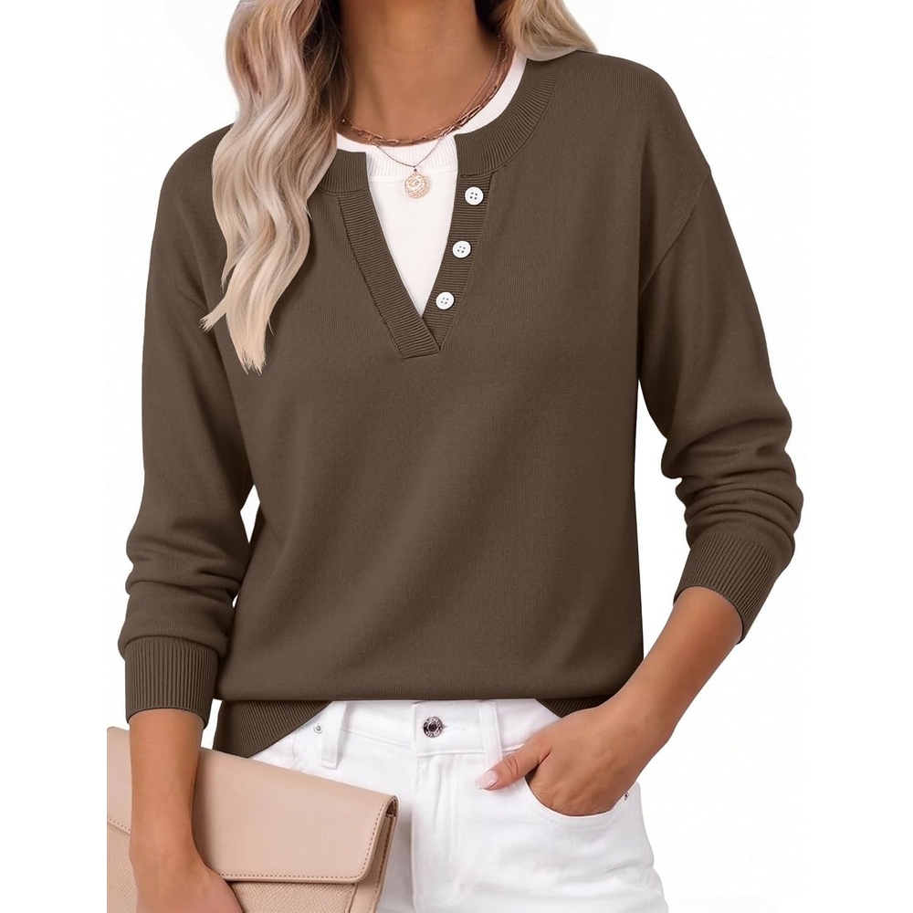 image:imageZeagoo Womens Sweaters Long Sleeve Crew Neck Pullover Tops Dressy OutfitsBrown