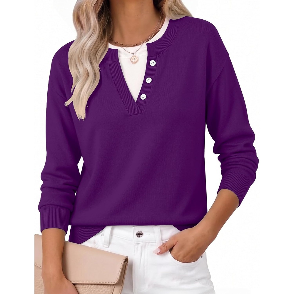 image:imageZeagoo Womens Sweaters Long Sleeve Crew Neck Pullover Tops Dressy OutfitsPurple