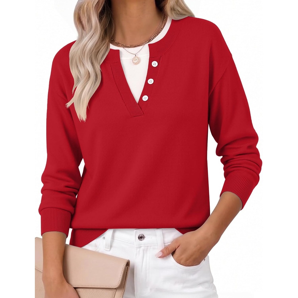image:imageZeagoo Womens Sweaters Long Sleeve Crew Neck Pullover Tops Dressy OutfitsRed