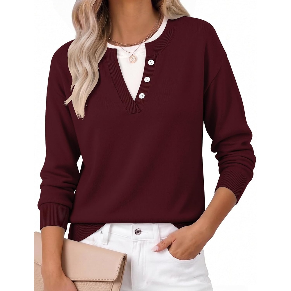 image:imageZeagoo Womens Sweaters Long Sleeve Crew Neck Pullover Tops Dressy OutfitsWine Red