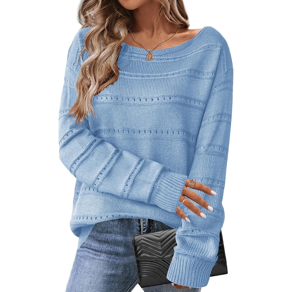 image:imageZeagoo Womens Sweaters Off The Shoulder Crochet Dressy Casual OutfitsAbaby Blue