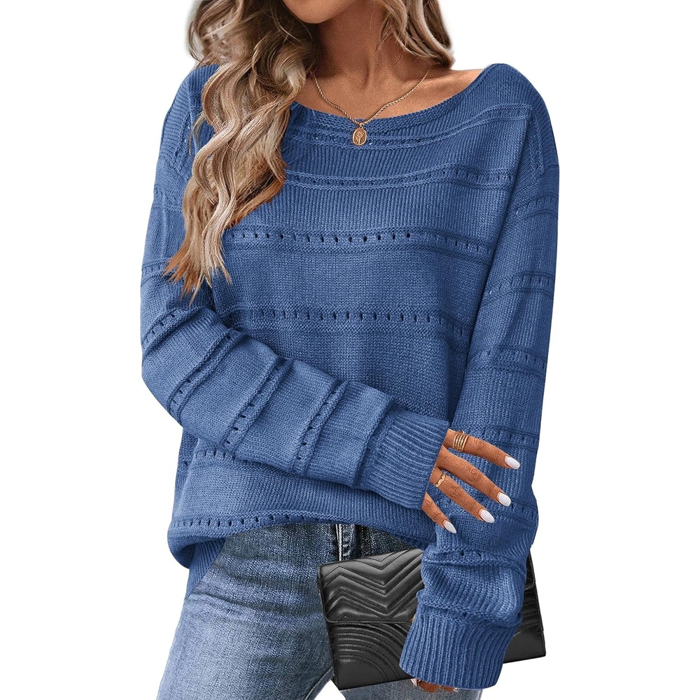image:imageZeagoo Womens Sweaters Off The Shoulder Crochet Dressy Casual OutfitsAblue