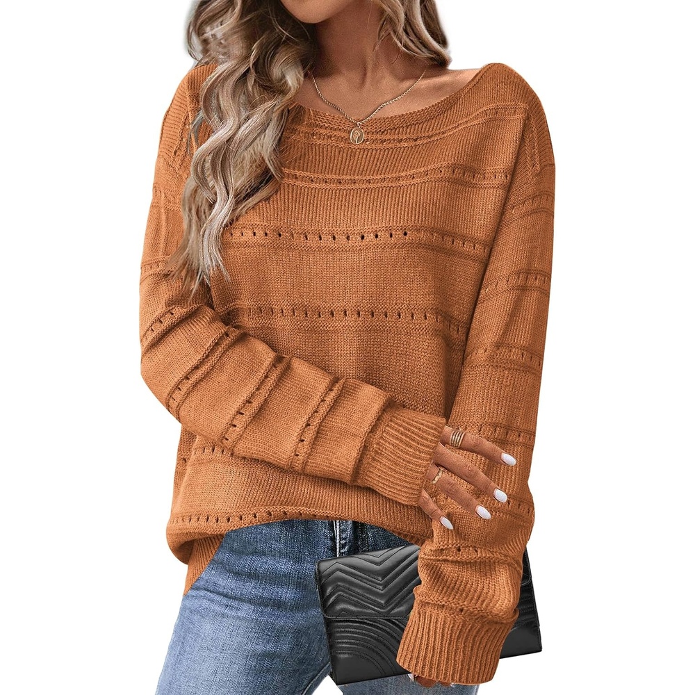 image:imageZeagoo Womens Sweaters Off The Shoulder Crochet Dressy Casual OutfitsAbrown