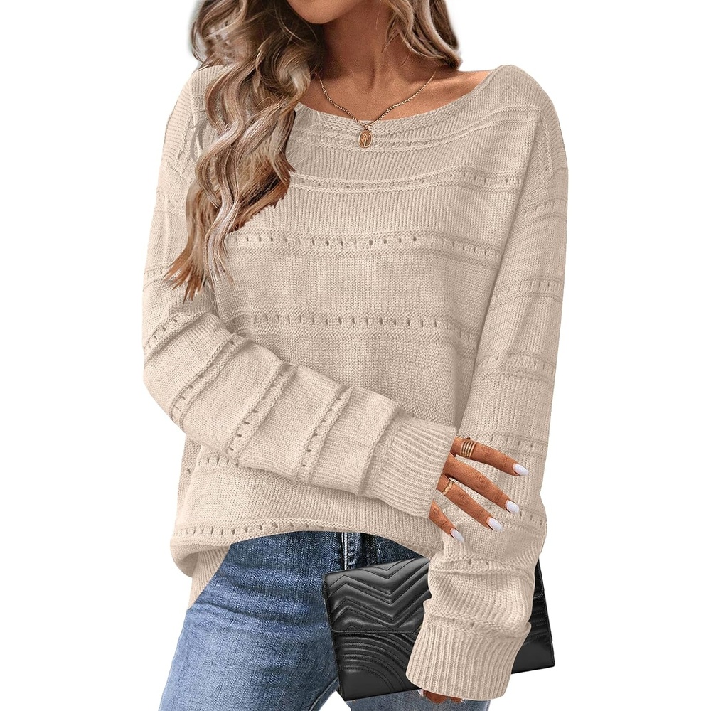 image:imageZeagoo Womens Sweaters Off The Shoulder Crochet Dressy Casual OutfitsAdark Apricot