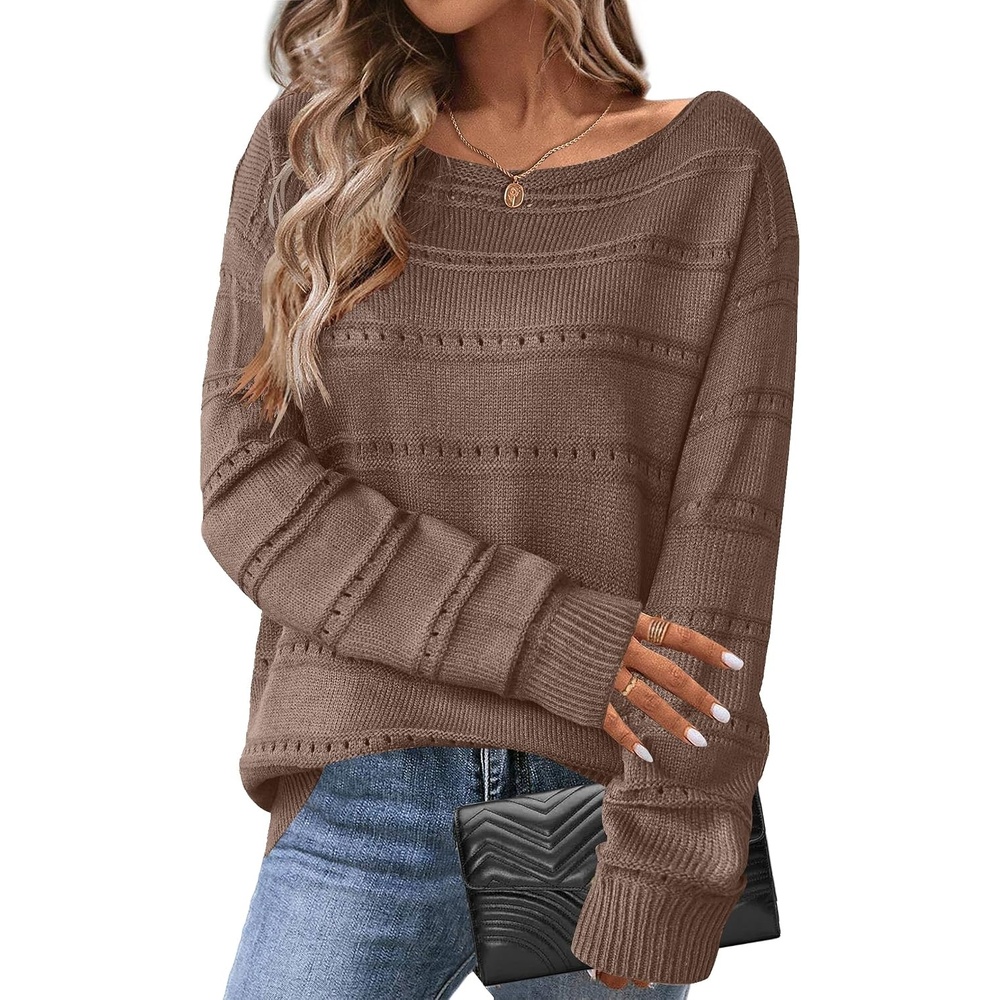 image:imageZeagoo Womens Sweaters Off The Shoulder Crochet Dressy Casual OutfitsAdark Brown