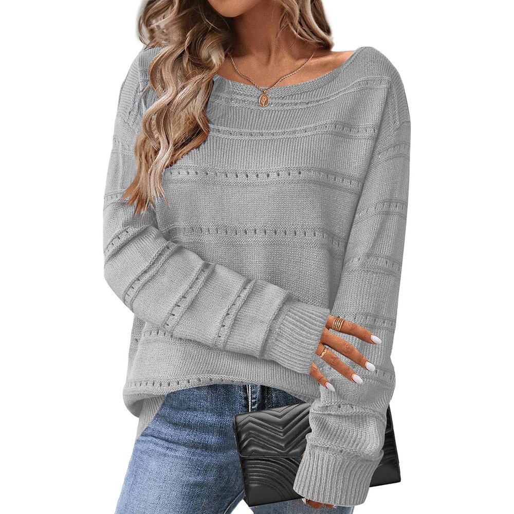 image:imageZeagoo Womens Sweaters Off The Shoulder Crochet Dressy Casual OutfitsAgray