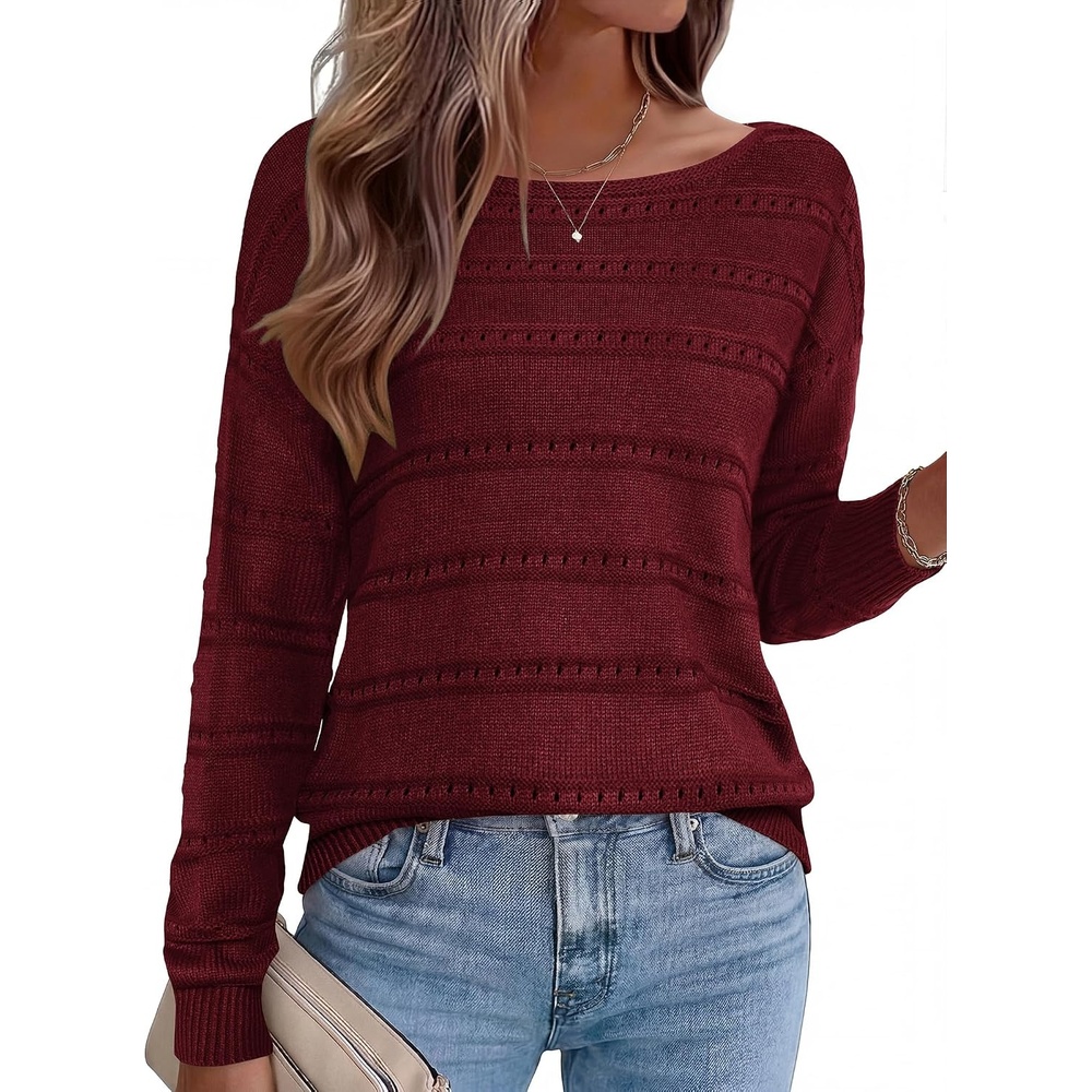image:imageZeagoo Womens Sweaters Off The Shoulder Crochet Dressy Casual OutfitsAwine Red