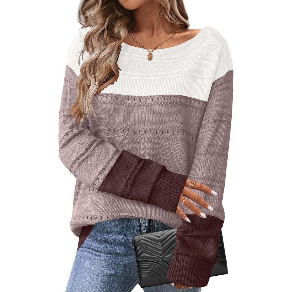 image:imageZeagoo Womens Sweaters Off The Shoulder Crochet Dressy Casual OutfitsColorblock 284