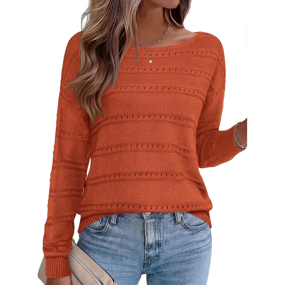 image:imageZeagoo Womens Sweaters Off The Shoulder Crochet Dressy Casual OutfitsRust