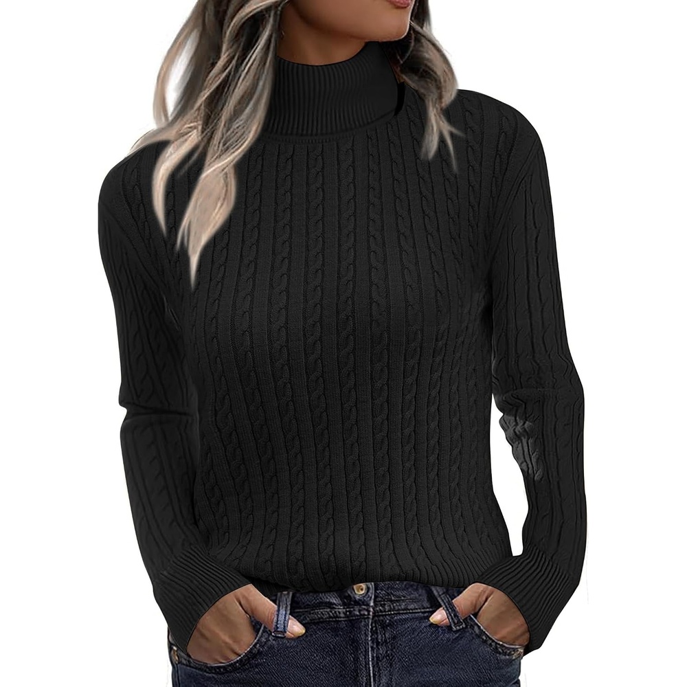 image:imageZeagoo Womens Sweaters Turtleneck Cable Knit Long Sleeve Pullover Fall TopsBlack
