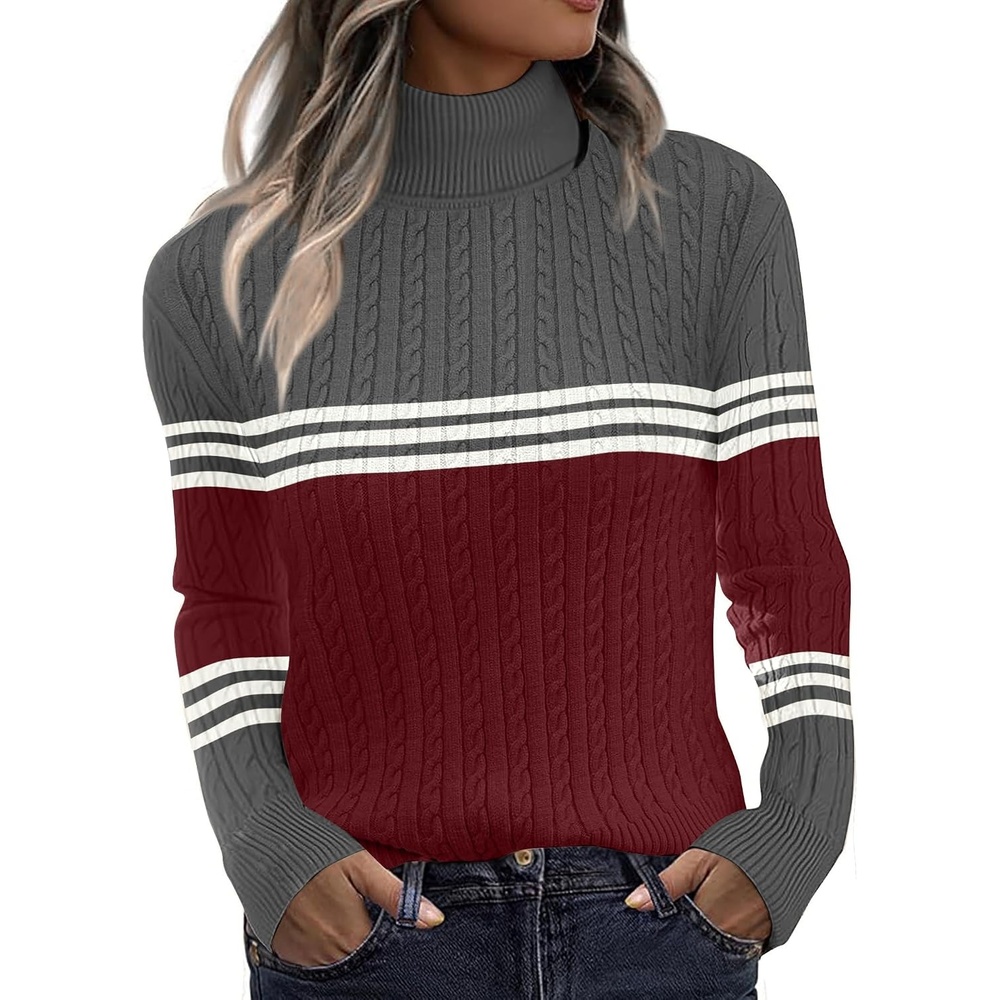 image:imageZeagoo Womens Sweaters Turtleneck Cable Knit Long Sleeve Pullover Fall TopsZ Wine Red