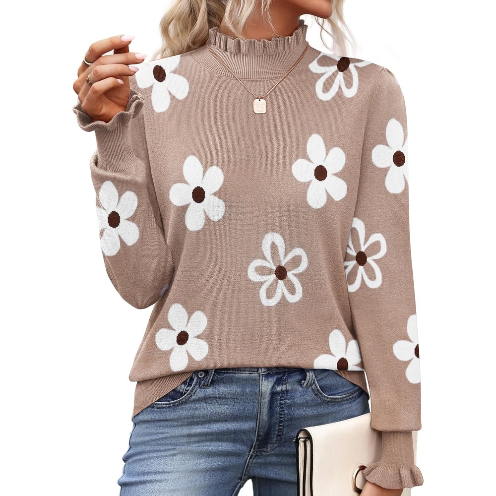 image:imageZeagoo Womens Turtleneck Sweater Fall Ruffle Dressy Knit Long Sleeve TopsSf384