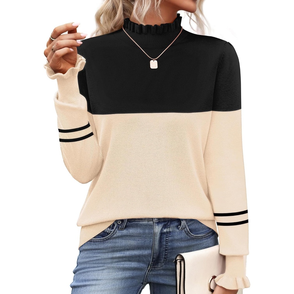 image:imageZeagoo Womens Turtleneck Sweater Fall Ruffle Dressy Knit Long Sleeve TopsTw724