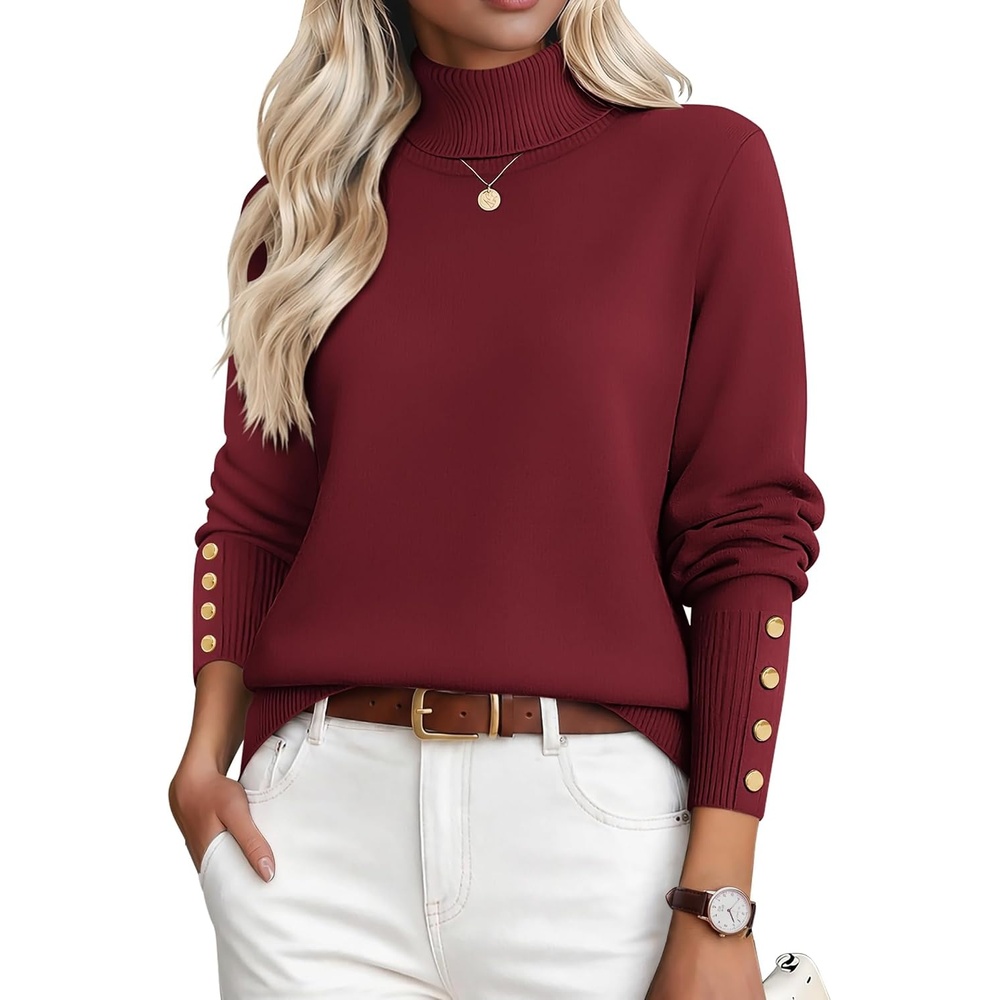 image:imageZeagoo Womens Turtleneck Sweater Long Sleeve Pullover Fall Basic Jumper TopDark Red
