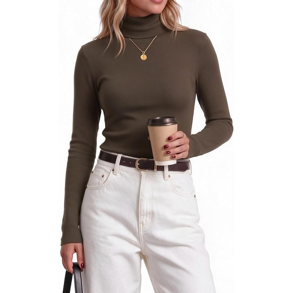 image:imageZeagoo Womens Turtleneck Sweater Long Sleeve Tops Basic Fall ClothesBrown