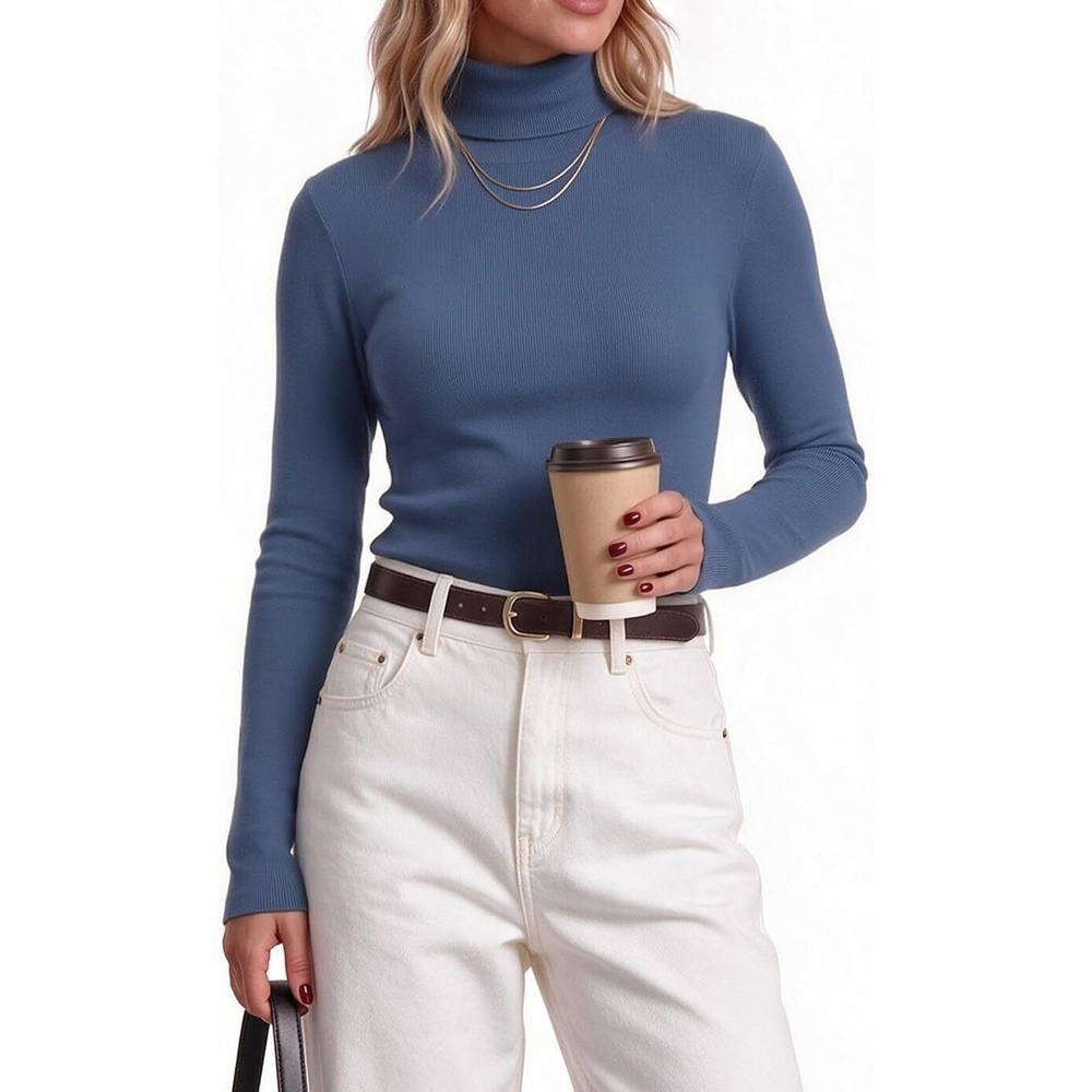 image:imageZeagoo Womens Turtleneck Sweater Long Sleeve Tops Basic Fall ClothesDusty Blue