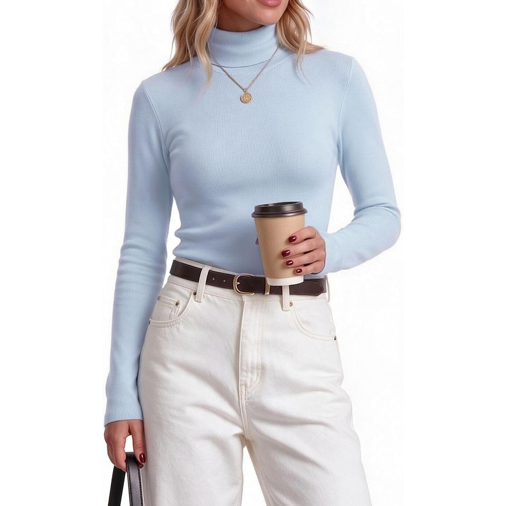 image:imageZeagoo Womens Turtleneck Sweater Long Sleeve Tops Basic Fall ClothesLight Blue