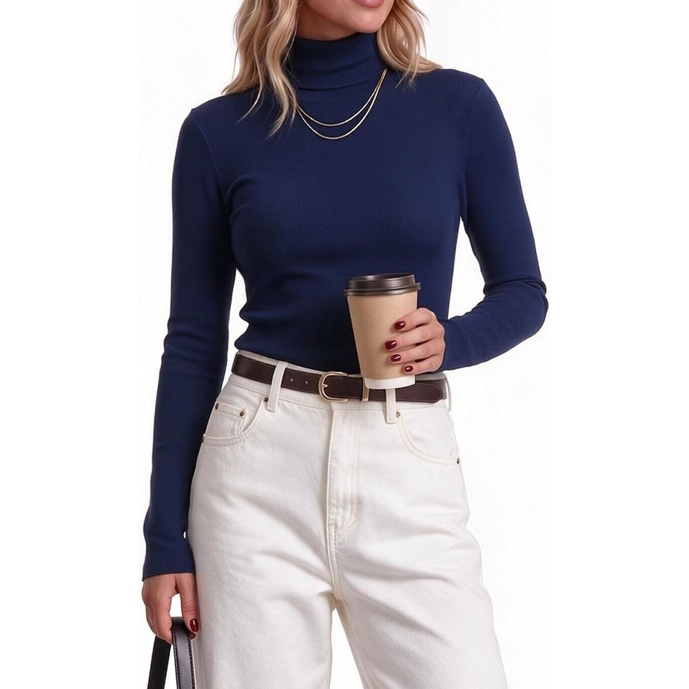 image:imageZeagoo Womens Turtleneck Sweater Long Sleeve Tops Basic Fall ClothesNavy Blue