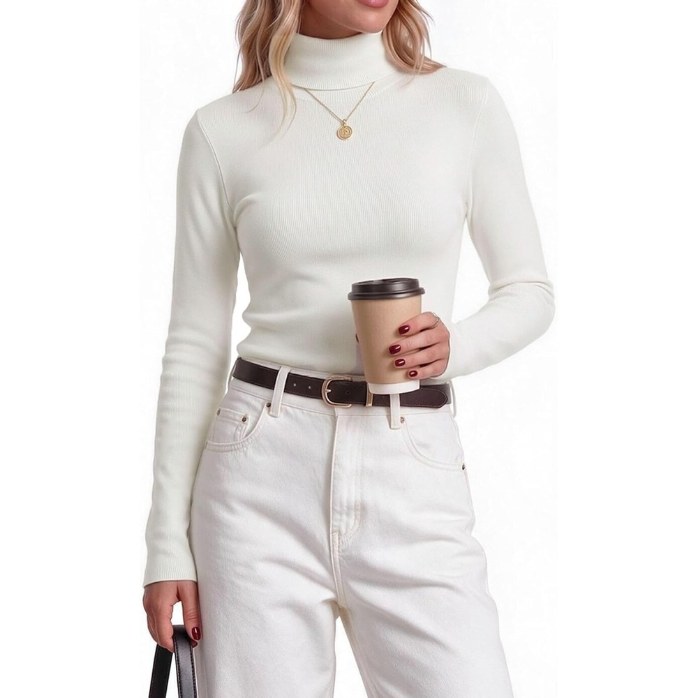image:imageZeagoo Womens Turtleneck Sweater Long Sleeve Tops Basic Fall ClothesWhite