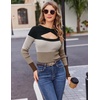 Zeagoo Sweaters for Women 2026 Knit Trendy Long Sleeve Lightweight Slim Fit Pullover Cutout Tops S-XXL(Black Kakhi Brown Stripe)