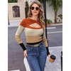 Zeagoo Sweaters for Women 2026 Knit Trendy Long Sleeve Lightweight Slim Fit Pullover Cutout Tops S-XXL(Caramel Apricot Camel Black Stripe)