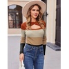 Zeagoo Sweaters for Women 2026 Knit Trendy Long Sleeve Lightweight Slim Fit Pullover Cutout Tops S-XXL(Caramel Apricot Camel Black Stripe)