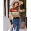 Zeagoo Sweaters for Women 2026 Knit Trendy Long Sleeve Lightweight Slim Fit Pullover Cutout Tops S-XXL(Caramel Apricot Camel Black Stripe)